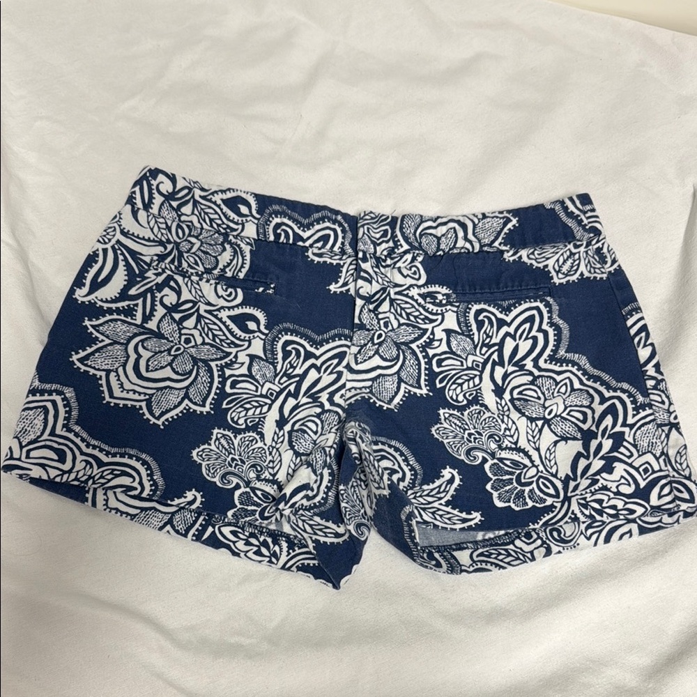 Navy and White Floral Women's Shorts